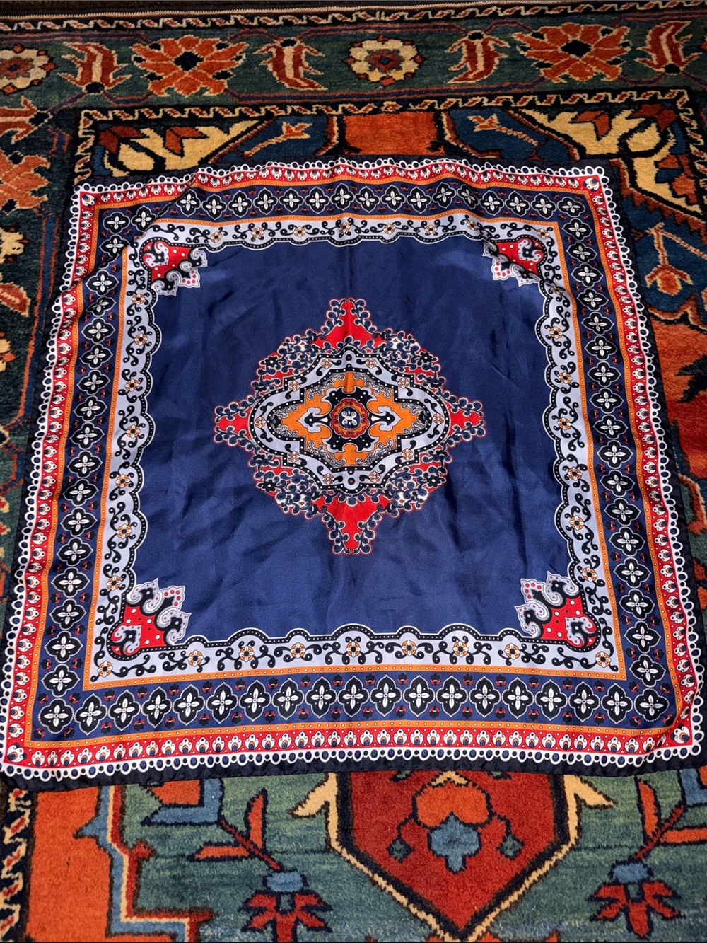Vintage Brooks Brothers Silk Square Scarf - Persian Medallion Rug Motif
